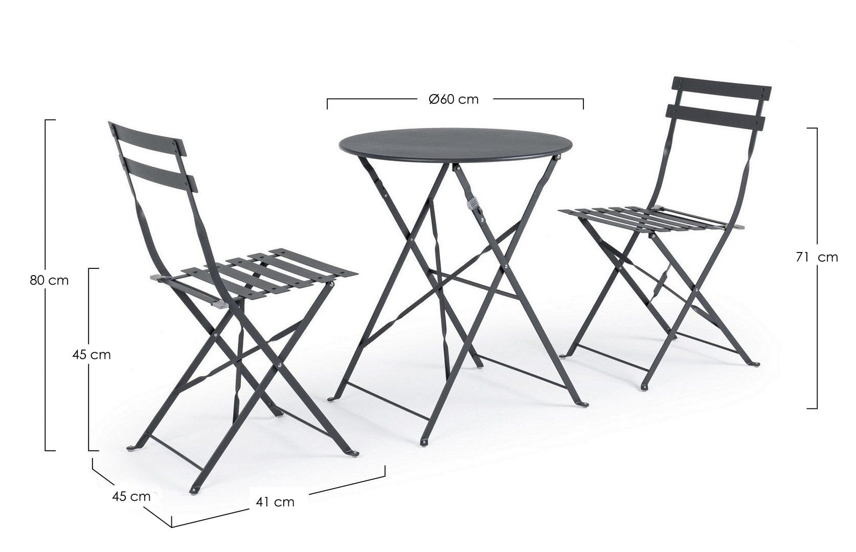 Bizzotto Set da giardino con 2 sedie ed un tavolo pieghevoli Wissant Antracite