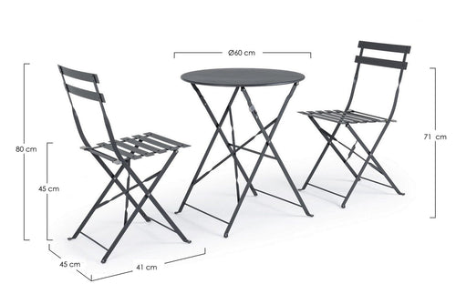 Bizzotto Set da giardino con 2 sedie ed un tavolo pieghevoli Wissant Antracite