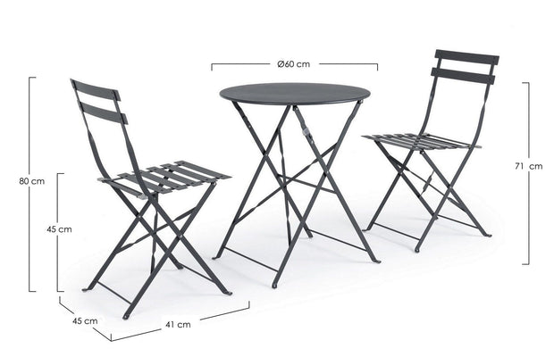 Bizzotto Set da giardino con 2 sedie ed un tavolo pieghevoli Wissant Antracite