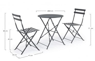 Bizzotto Set da giardino con 2 sedie ed un tavolo pieghevoli Wissant Antracite