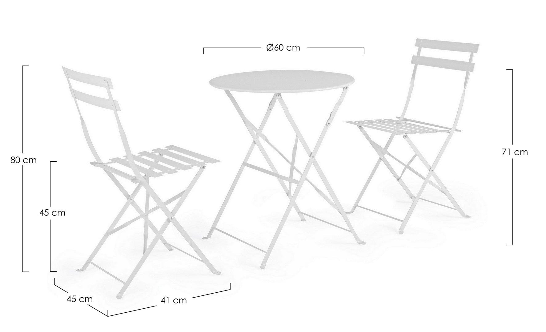 Bizzotto Set da giardino con 2 sedie ed un tavolo pieghevoli Wissant Bianco