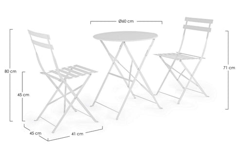 Bizzotto Set da giardino con 2 sedie ed un tavolo pieghevoli Wissant Bianco