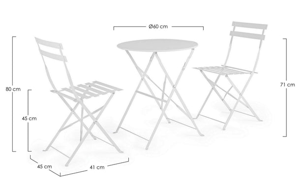 Bizzotto Set da giardino con 2 sedie ed un tavolo pieghevoli Wissant Bianco