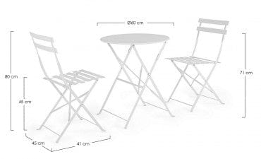Bizzotto Set da giardino con 2 sedie ed un tavolo pieghevoli Wissant Bianco