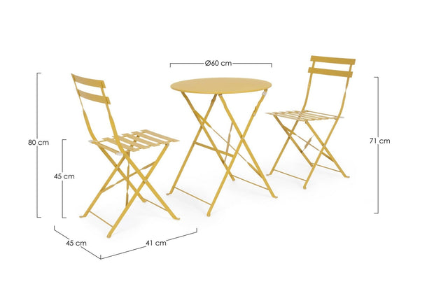 Bizzotto Set da giardino con 2 sedie ed un tavolo pieghevoli Wissant Giallo