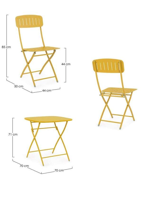 Bizzotto Set da giardino con 2 sedie ed un tavolo pieghevoli Yvonne Giallo