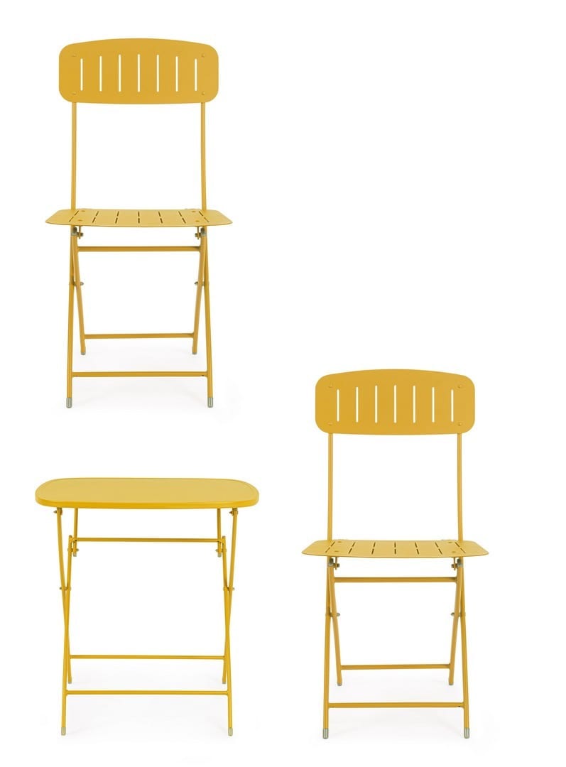 Bizzotto Set da giardino con 2 sedie ed un tavolo pieghevoli Yvonne Giallo