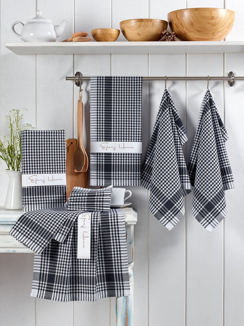 Set di 10 Strofinacci in cotone Potca Bianco e Nero, 45 x 65 cm