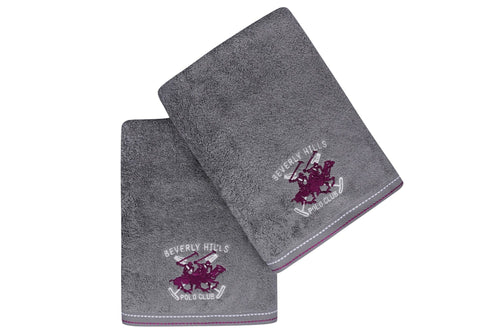 Set di 2 asciugamani cotone Beverly Hills Polo Club 201 Grigio, 70 x 140 cm (1)