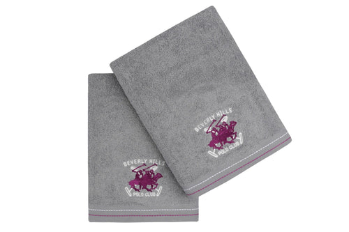 Set di 2 asciugamani cotone Beverly Hills Polo Club 401 Grigio, 70 x 140 cm (1)