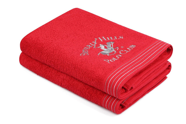 Set di 2 asciugamani cotone Beverly Hills Polo Club 405 Rosso, 70 x 140 cm