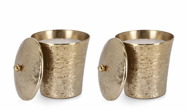Set di 2 candele decorative Lathe Round B Oro