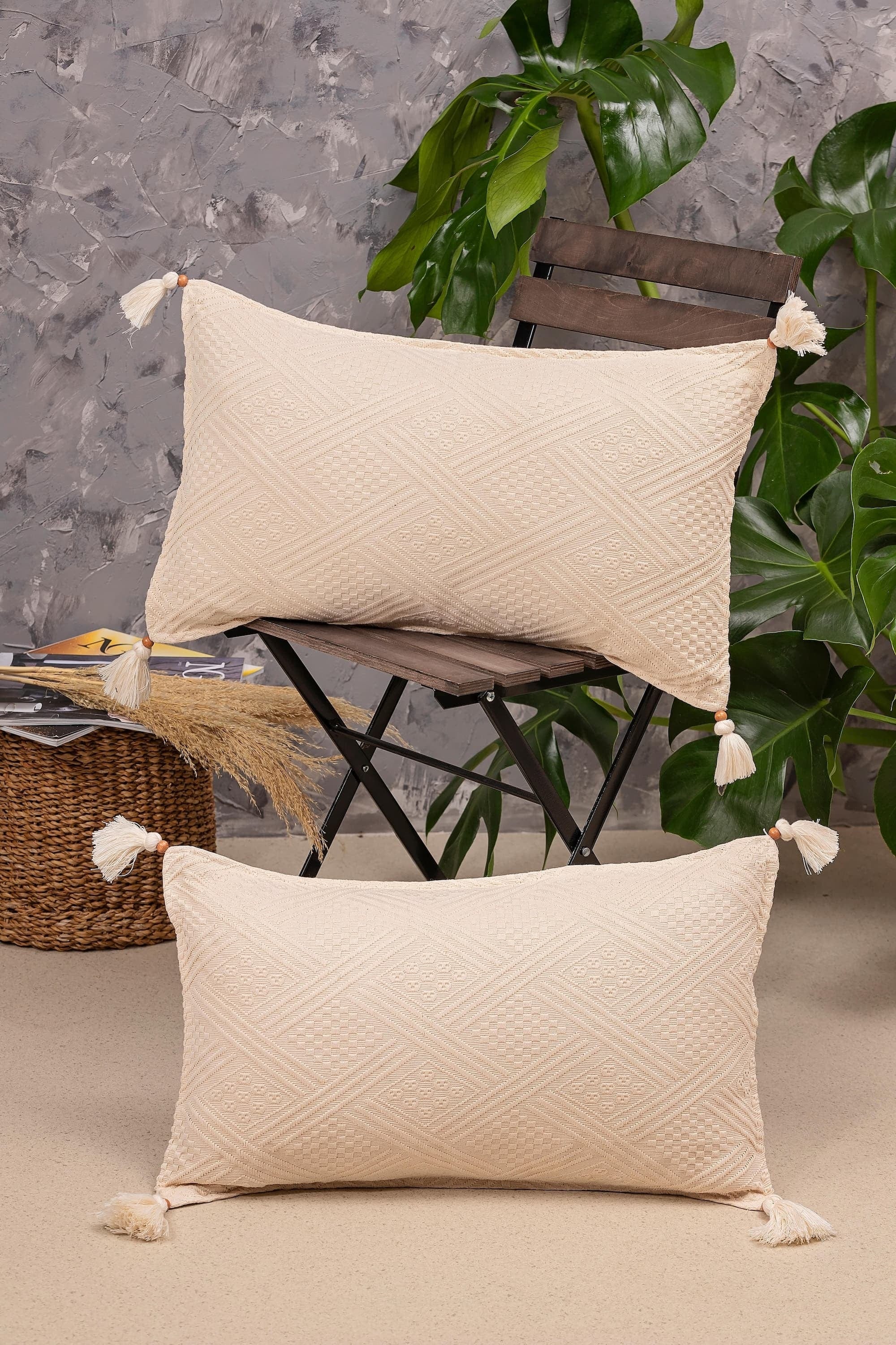 Set di 2 federe per cuscini in cotone Authentic Rectangle Crema, 35 x 55 cm