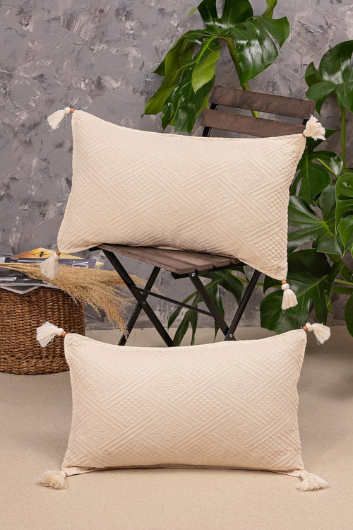 Set di 2 federe per cuscini in cotone Authentic Rectangle Crema, 35 x 55 cm