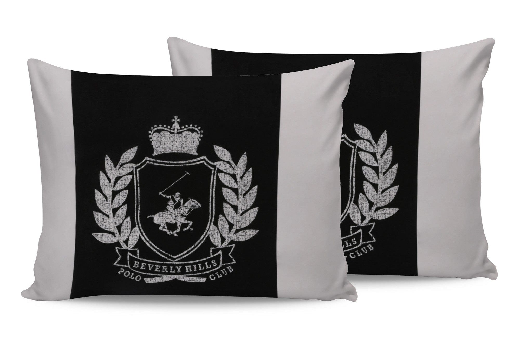 Set di 2 federe per cuscini in cotone Beverly Hills Polo Club BHPC 028 Bianco e Nero, 50 x 70 cm
