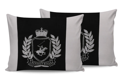Set di 2 federe per cuscini in cotone Beverly Hills Polo Club BHPC 028 Bianco e Nero, 50 x 70 cm