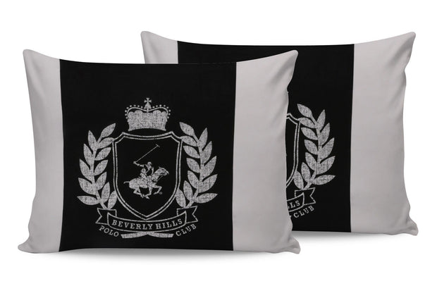 Set di 2 federe per cuscini in cotone Beverly Hills Polo Club BHPC 028 Bianco e Nero, 50 x 70 cm