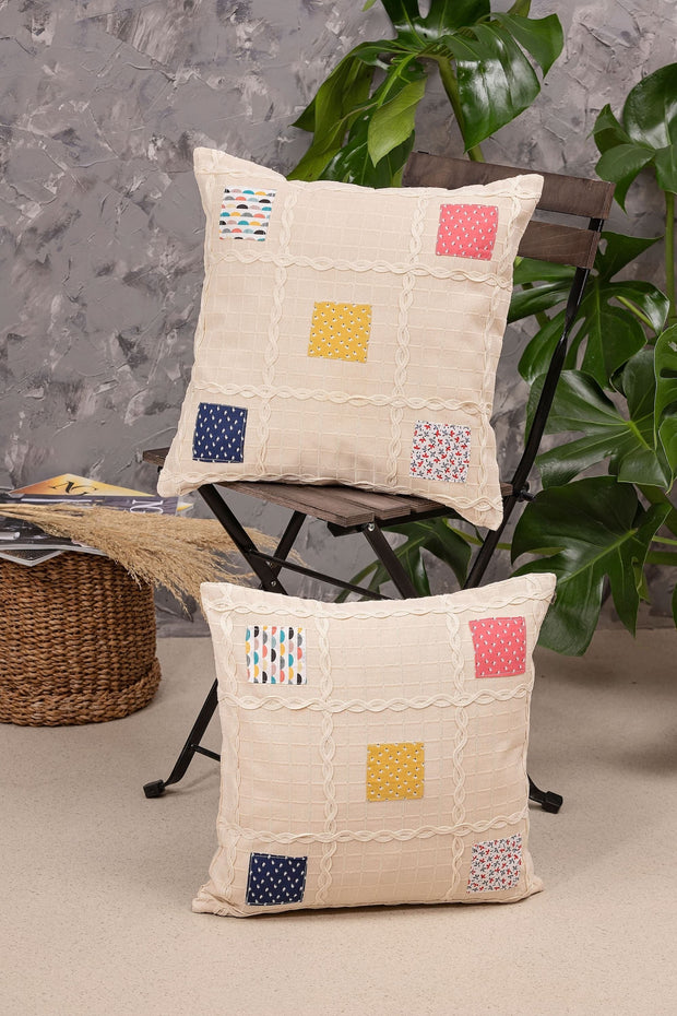 Set di 2 federe per cuscini in cotone Patchwork Beige, 40 x 40 cm