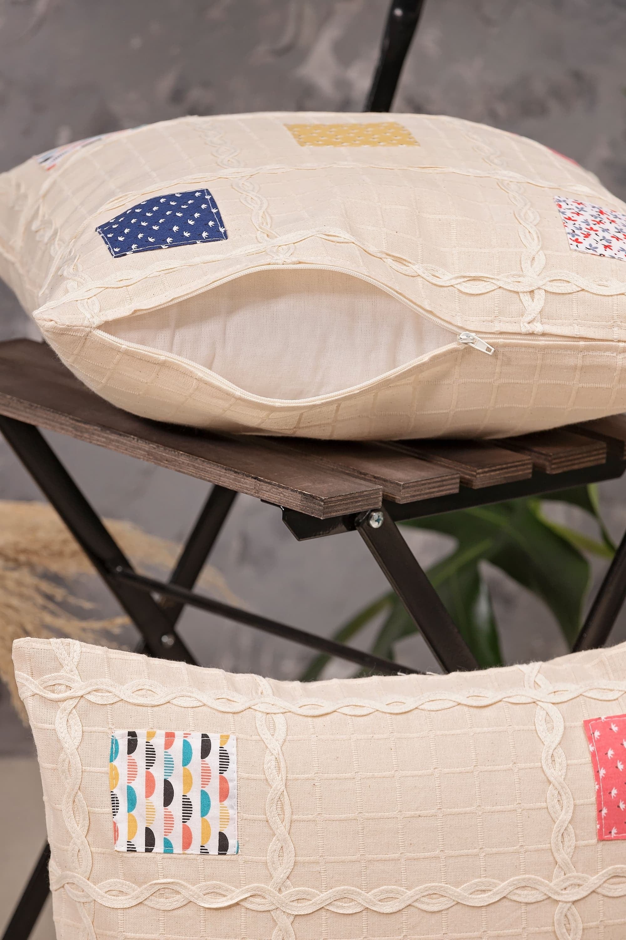 Set di 2 federe per cuscini in cotone Patchwork Beige, 40 x 40 cm (1)