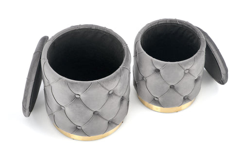 Halmar Set di 2 pouf contenitore in tessuto Polly Grigio