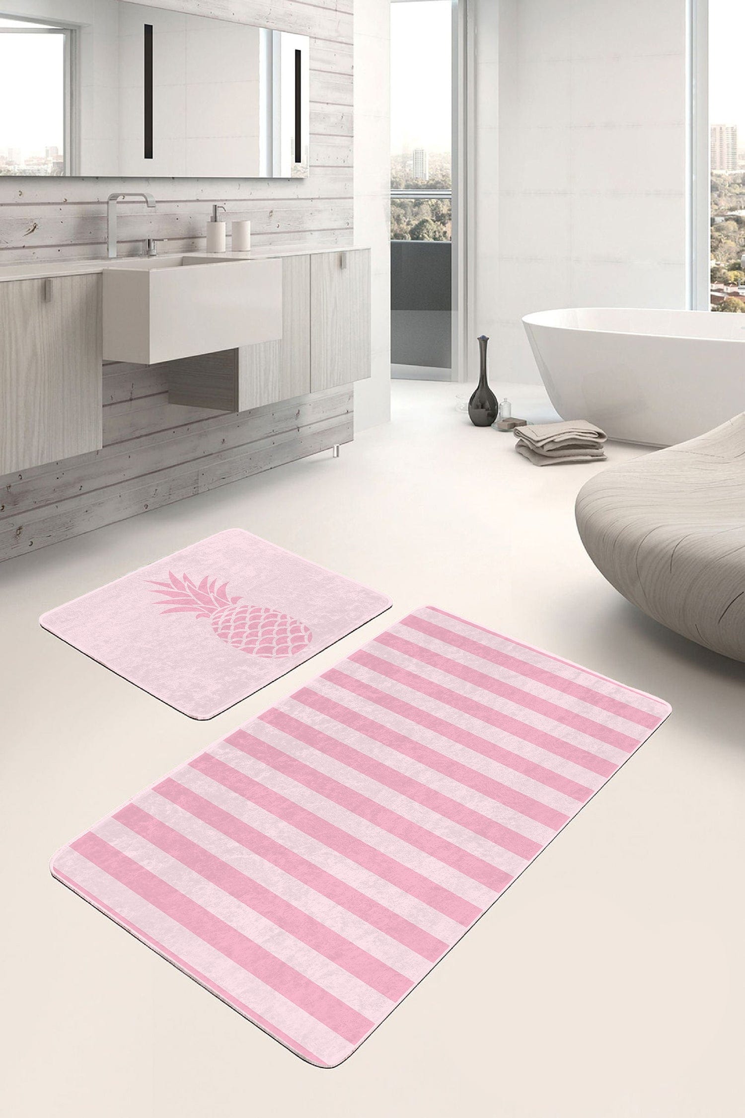 Set di 2 Tappetini da bagno antiscivolo Ali BPS150 Rectangle Multicolore, 100 x 60 cm / 60 x 50 cm (1)