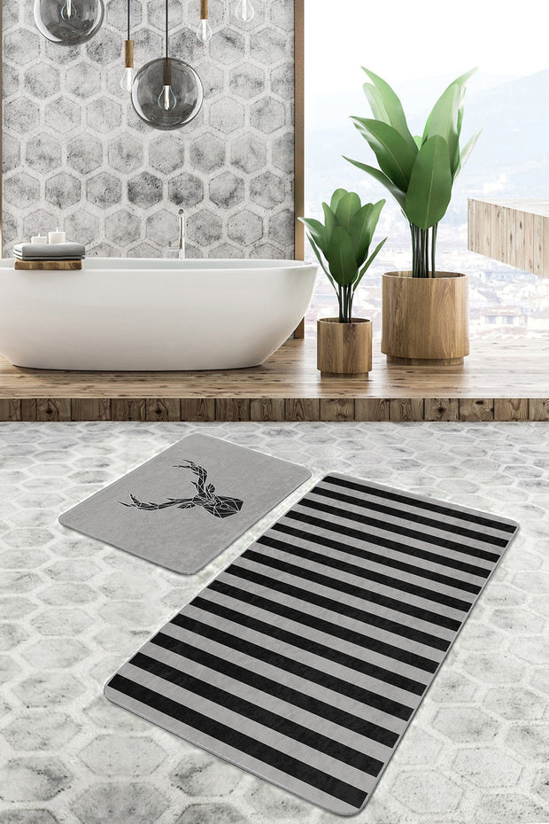 Set di 2 Tappetini da bagno antiscivolo Ali BPS153 Rectangle Multicolore, 100 x 60 cm / 60 x 50 cm (2)
