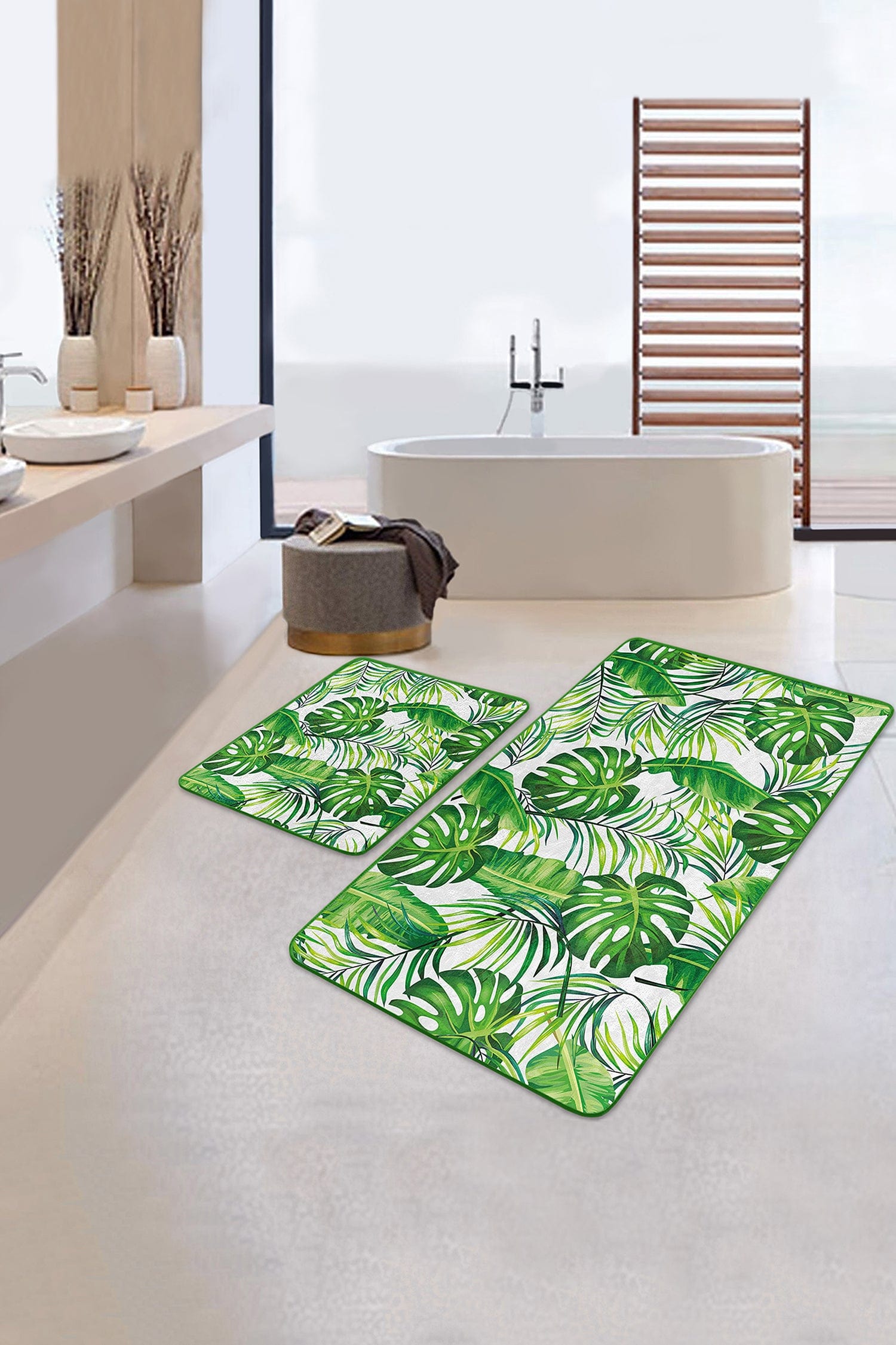 Set di 2 Tappetini da bagno antiscivolo Ali BPS154 Rectangle Multicolore, 100 x 60 cm / 60 x 50 cm (2)