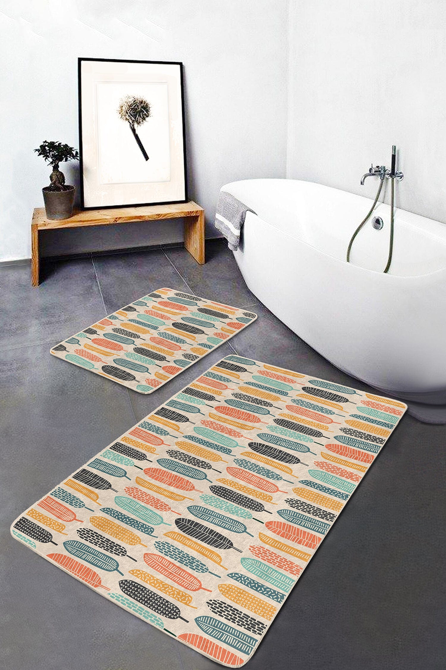 Set di 2 Tappetini da bagno antiscivolo Ali BPS160 Rectangle Multicolore, 100 x 60 cm / 60 x 50 cm (1)