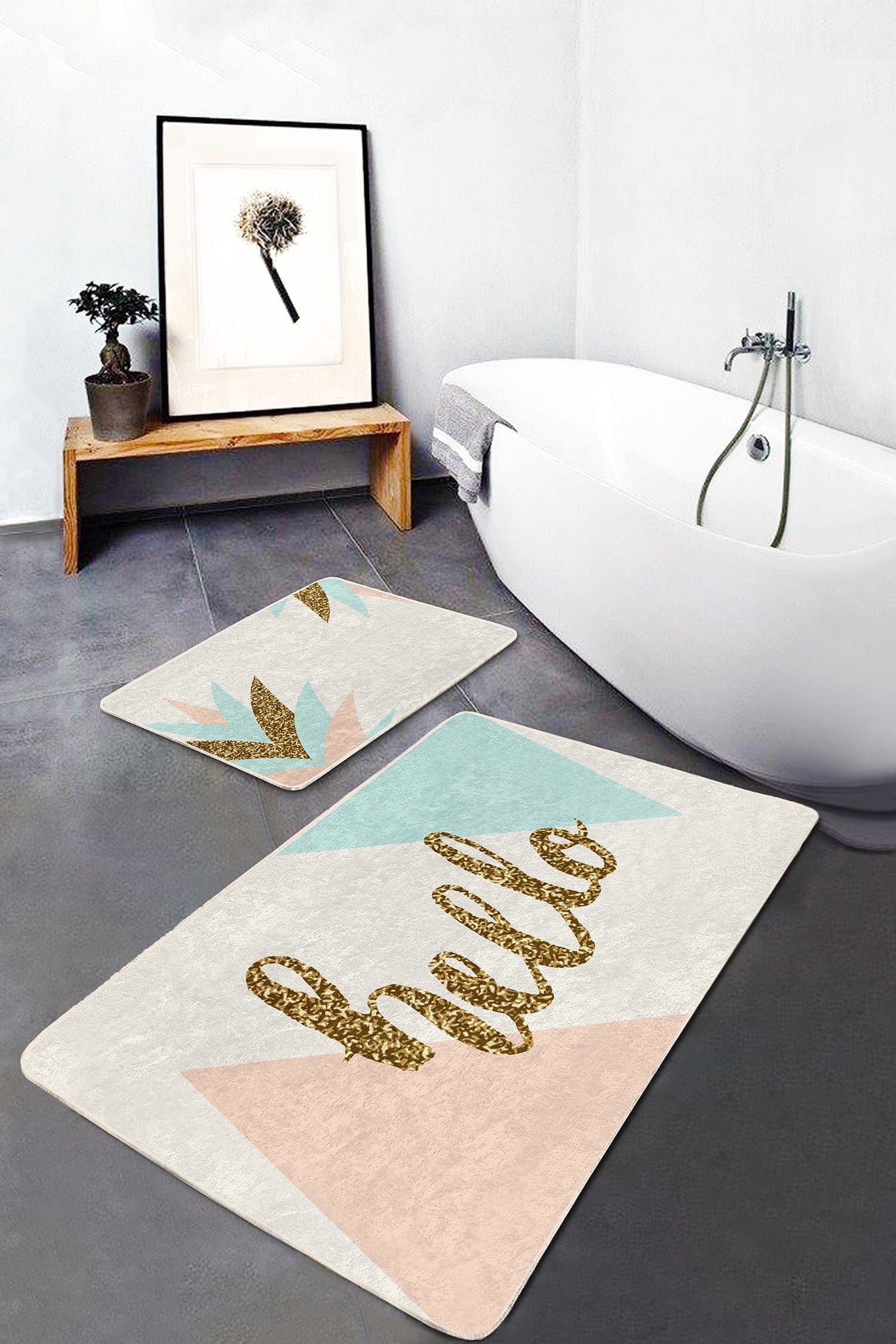 Set di 2 Tappetini da bagno antiscivolo Ali BPS162 Rectangle Multicolore, 100 x 60 cm / 60 x 50 cm (2)