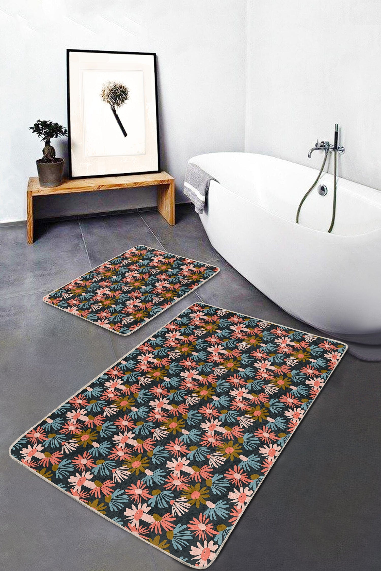 Set di 2 Tappetini da bagno antiscivolo Amira BPS182 Rectangle Multicolore, 100 x 60 cm / 60 x 50 cm