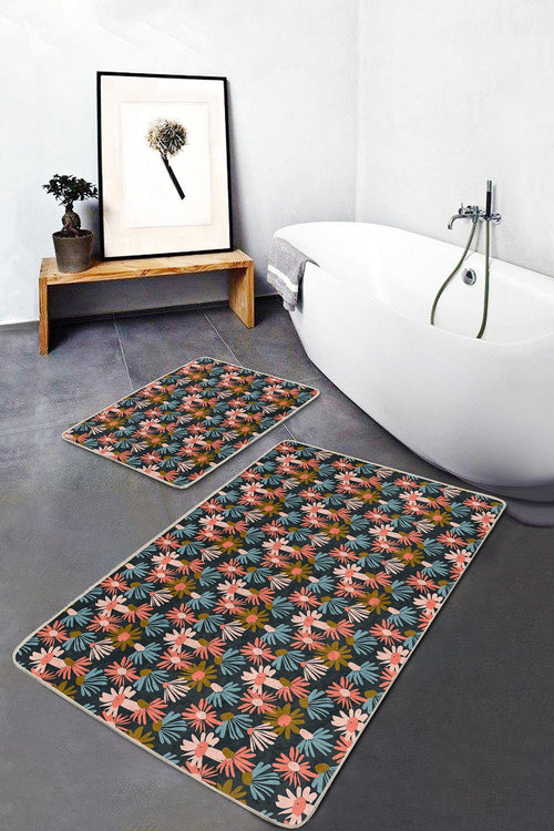 Set di 2 Tappetini da bagno antiscivolo Amira BPS182 Rectangle Multicolore, 100 x 60 cm / 60 x 50 cm