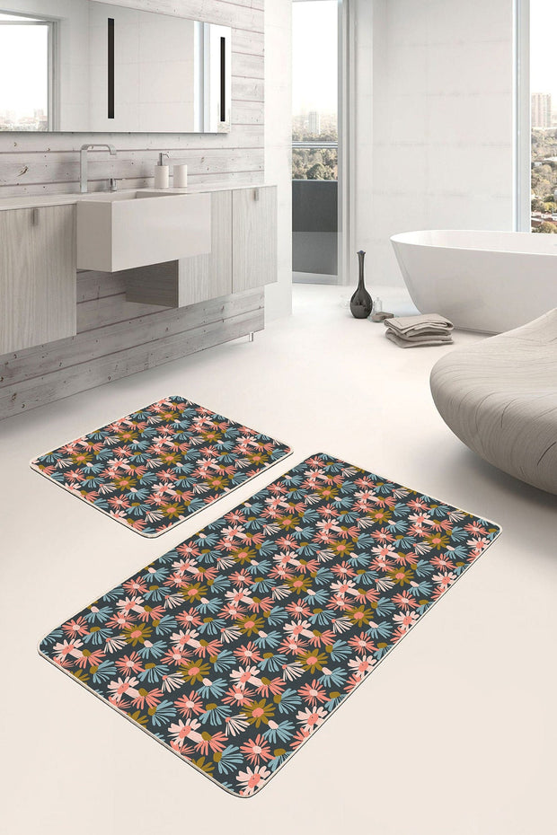 Set di 2 Tappetini da bagno antiscivolo Amira BPS182 Rectangle Multicolore, 100 x 60 cm / 60 x 50 cm (2)