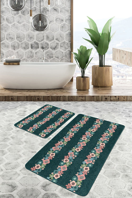 Set di 2 Tappetini da bagno antiscivolo Amira BPS183 Rectangle Multicolore, 100 x 60 cm / 60 x 50 cm