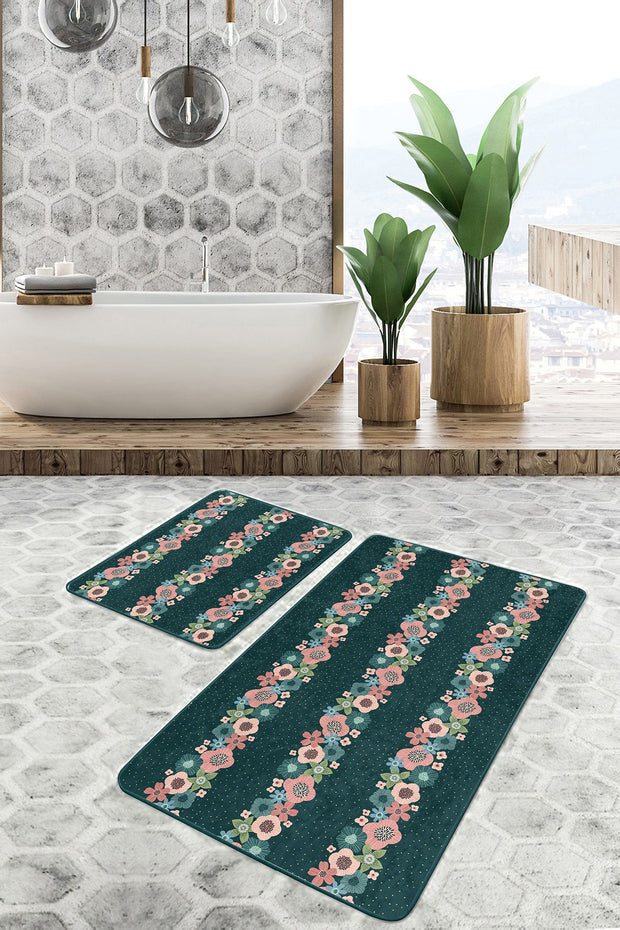 Set di 2 Tappetini da bagno antiscivolo Amira BPS183 Rectangle Multicolore, 100 x 60 cm / 60 x 50 cm