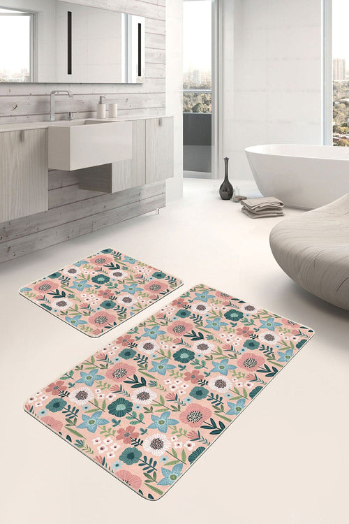 Set di 2 Tappetini da bagno antiscivolo Amira BPS184 Rectangle Multicolore, 100 x 60 cm / 60 x 50 cm