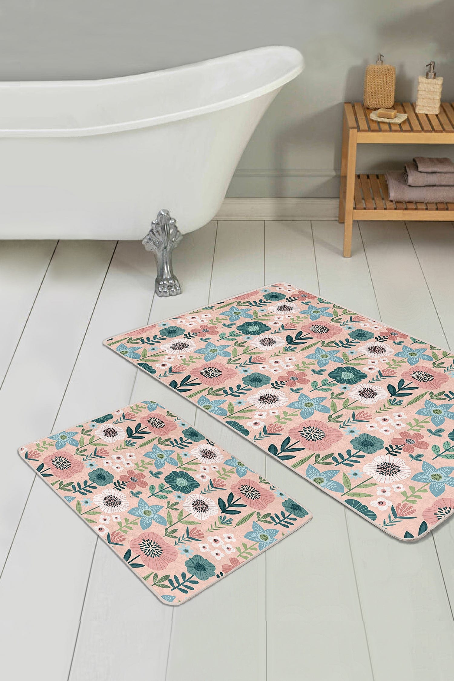 Set di 2 Tappetini da bagno antiscivolo Amira BPS184 Rectangle Multicolore, 100 x 60 cm / 60 x 50 cm (2)