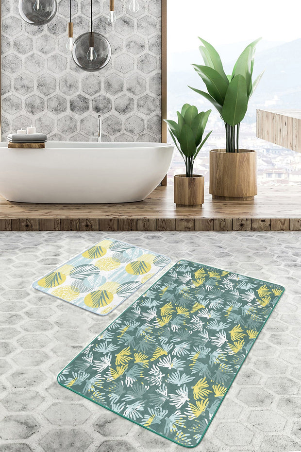 Set di 2 Tappetini da bagno antiscivolo Amira BPS185 Rectangle Multicolore, 100 x 60 cm / 60 x 50 cm (2)