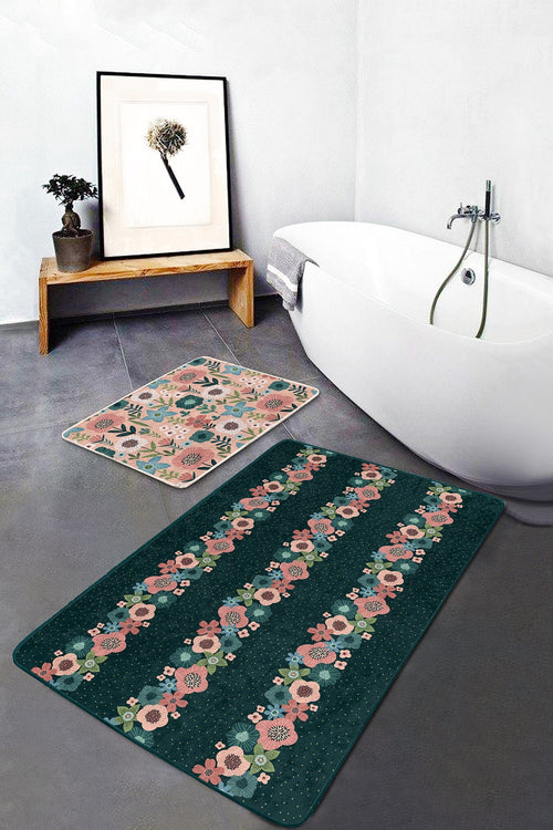 Set di 2 Tappetini da bagno antiscivolo Amira BPS186 Rectangle Multicolore, 100 x 60 cm / 60 x 50 cm