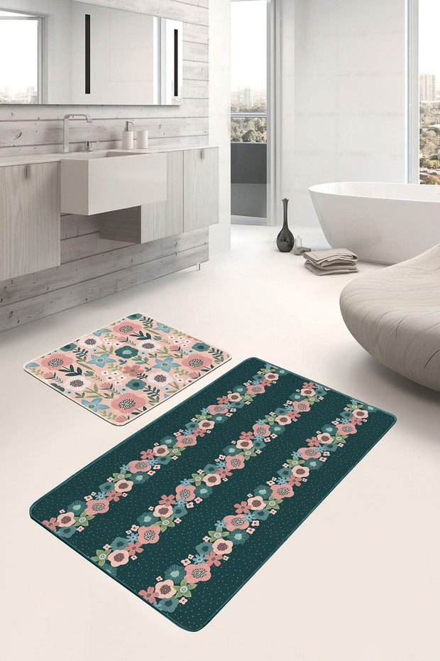Set di 2 Tappetini da bagno antiscivolo Amira BPS186 Rectangle Multicolore, 100 x 60 cm / 60 x 50 cm (2)