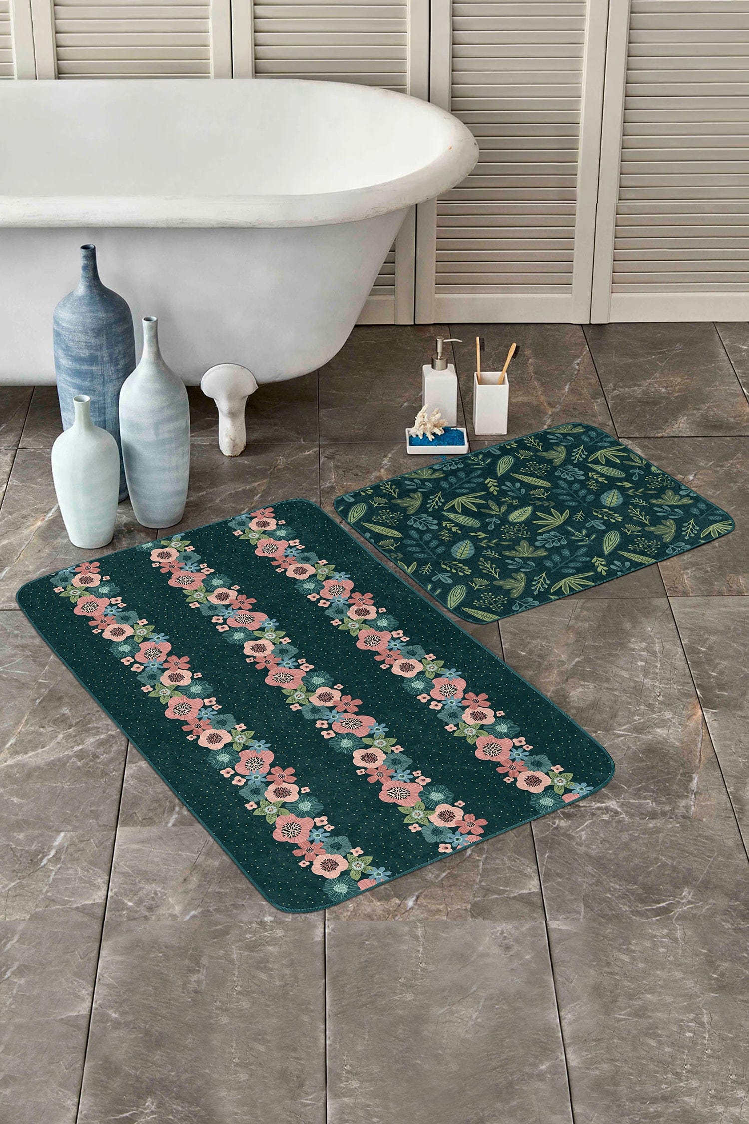 Set di 2 Tappetini da bagno antiscivolo Amira BPS187 Rectangle Multicolore, 100 x 60 cm / 60 x 50 cm