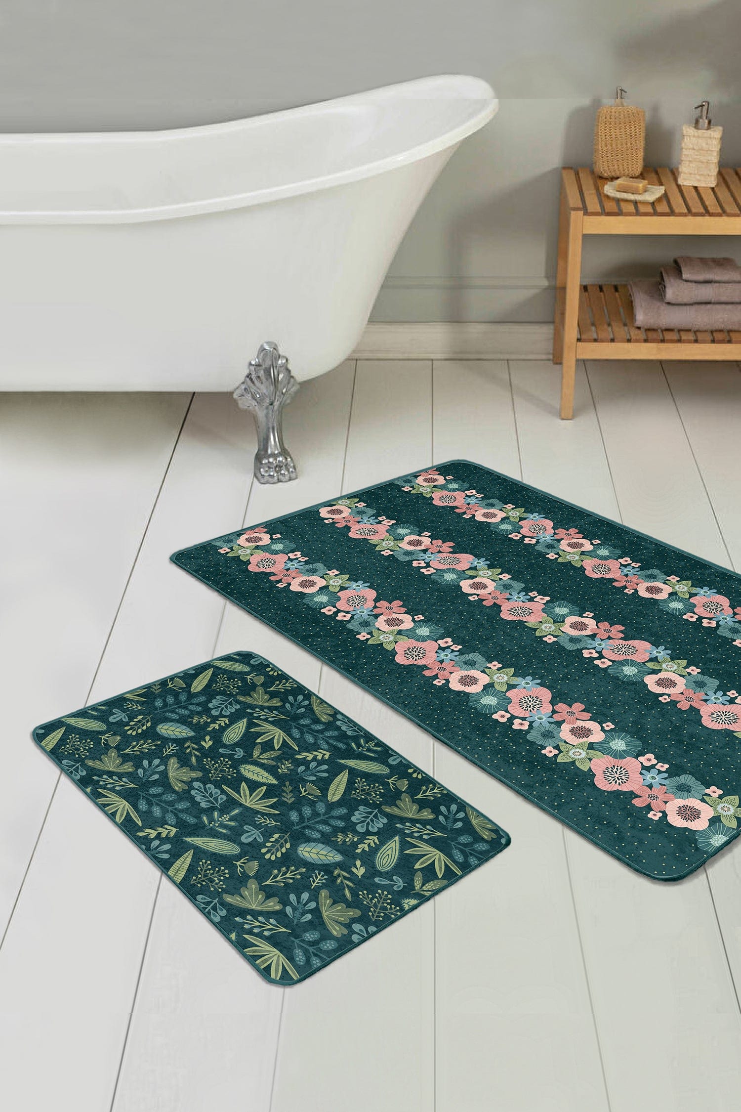 Set di 2 Tappetini da bagno antiscivolo Amira BPS187 Rectangle Multicolore, 100 x 60 cm / 60 x 50 cm (1)