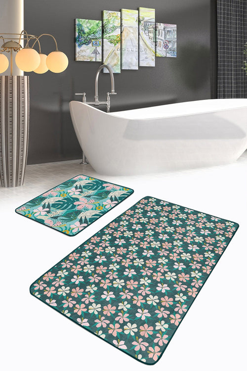 Set di 2 Tappetini da bagno antiscivolo Amira BPS188 Rectangle Multicolore, 100 x 60 cm / 60 x 50 cm