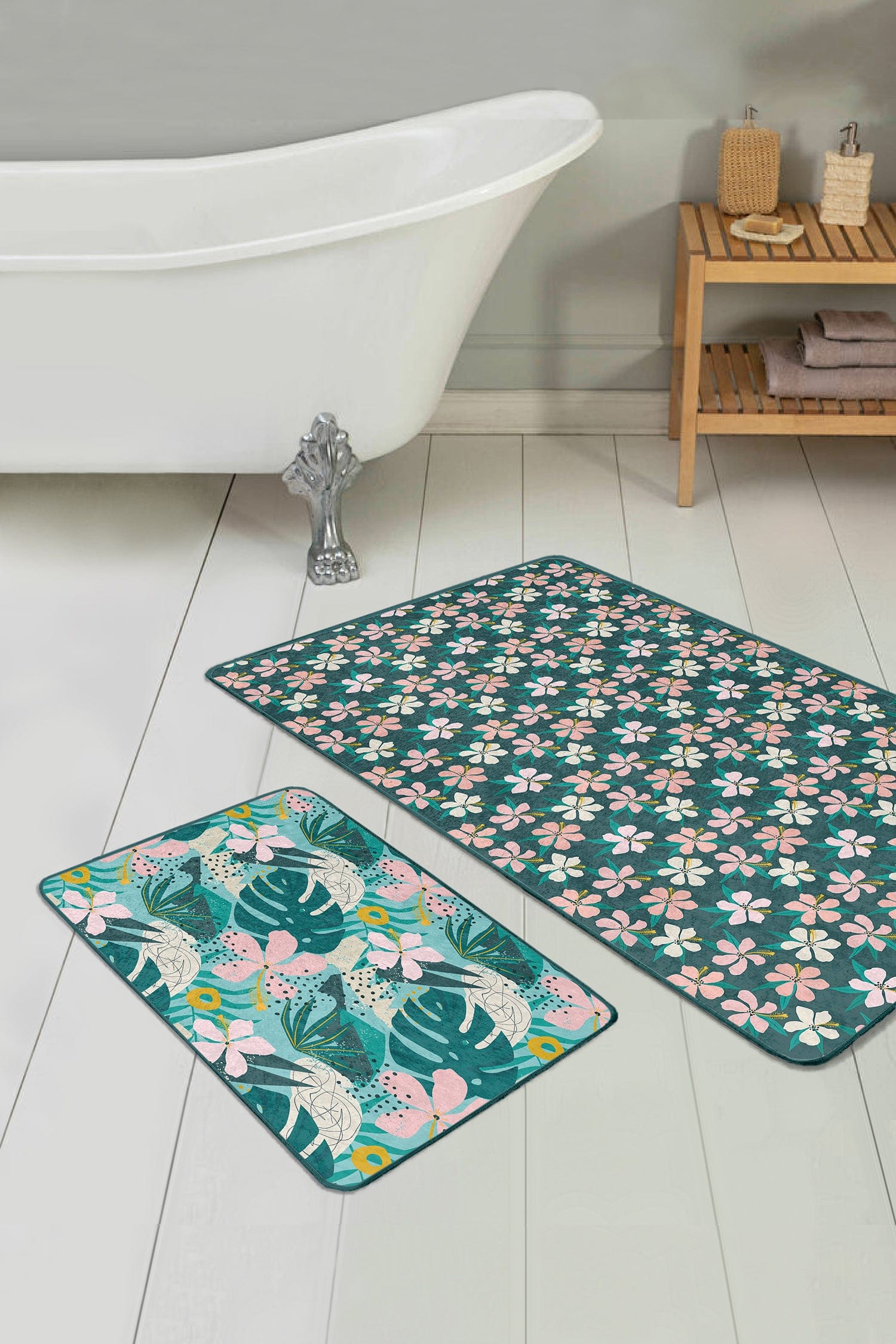 Set di 2 Tappetini da bagno antiscivolo Amira BPS188 Rectangle Multicolore, 100 x 60 cm / 60 x 50 cm (1)