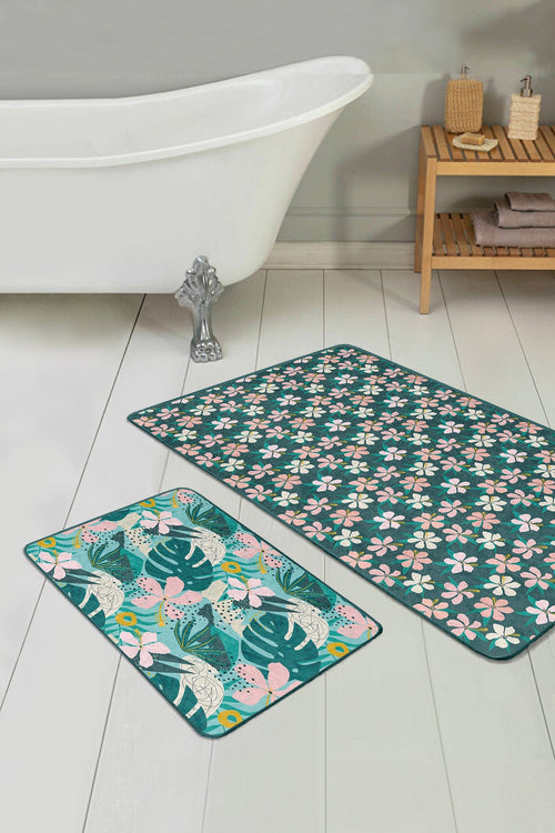 Set di 2 Tappetini da bagno antiscivolo Amira BPS188 Rectangle Multicolore, 100 x 60 cm / 60 x 50 cm (1)