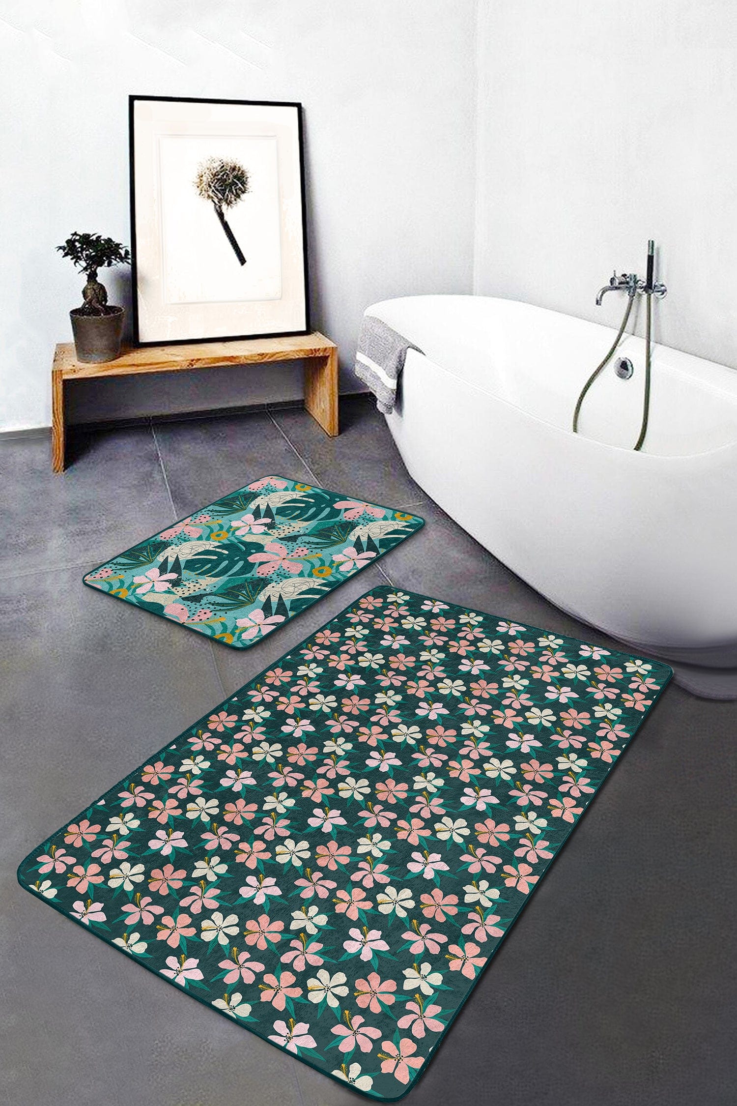 Set di 2 Tappetini da bagno antiscivolo Amira BPS188 Rectangle Multicolore, 100 x 60 cm / 60 x 50 cm (2)
