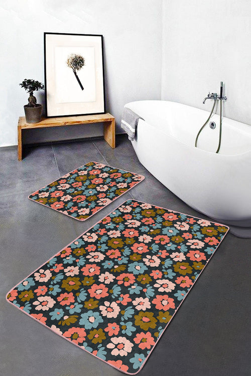 Set di 2 Tappetini da bagno antiscivolo Amira BPS189 Rectangle Multicolore, 100 x 60 cm / 60 x 50 cm