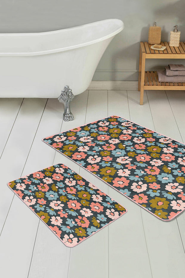 Set di 2 Tappetini da bagno antiscivolo Amira BPS189 Rectangle Multicolore, 100 x 60 cm / 60 x 50 cm (2)