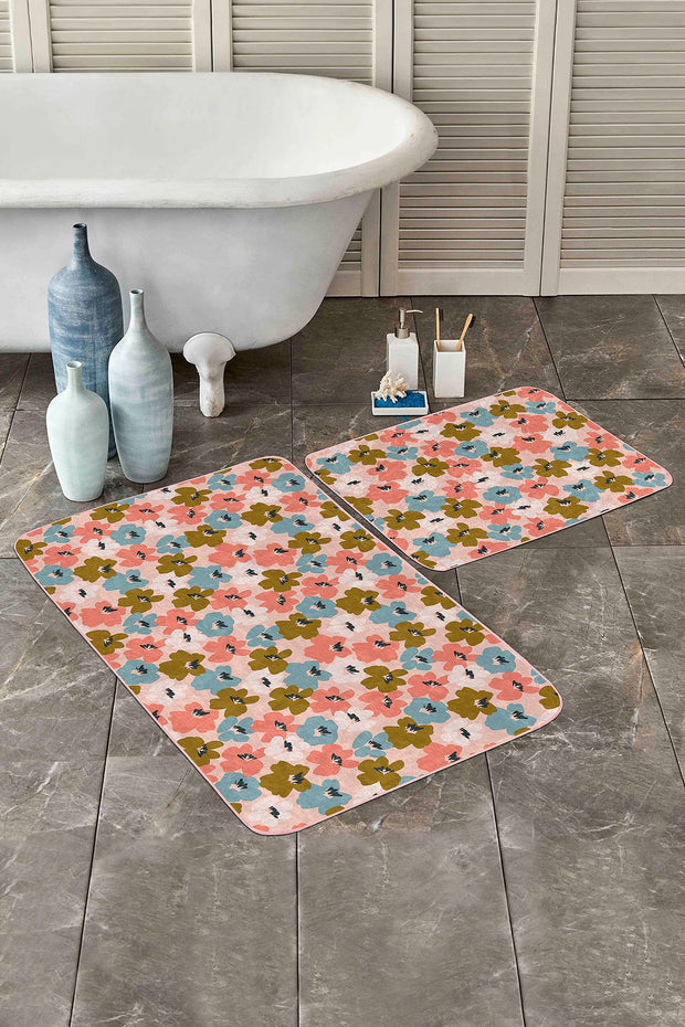 Set di 2 Tappetini da bagno antiscivolo Amira BPS190 Rectangle Multicolore, 100 x 60 cm / 60 x 50 cm