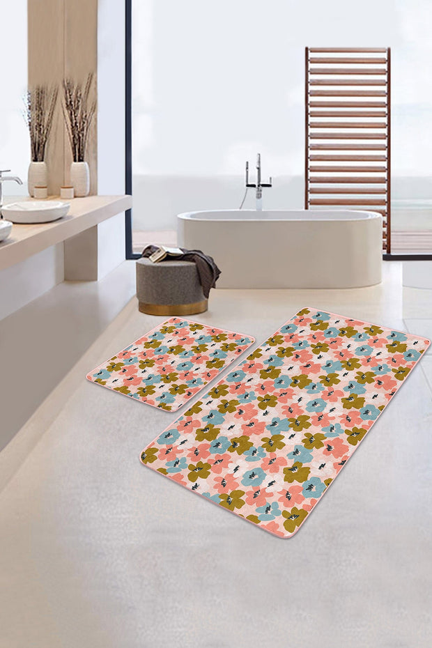 Set di 2 Tappetini da bagno antiscivolo Amira BPS190 Rectangle Multicolore, 100 x 60 cm / 60 x 50 cm (2)