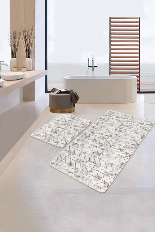 Set di 2 Tappetini da bagno antiscivolo Aslan BPS375 Rectangle Multicolore, 100 x 60 cm / 60 x 50 cm (1)